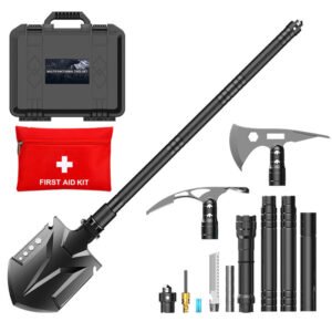 Customized multi-functional outdoor survival kit, camping emergency kit, rescue flashlight, engineer shovel and axe combination set